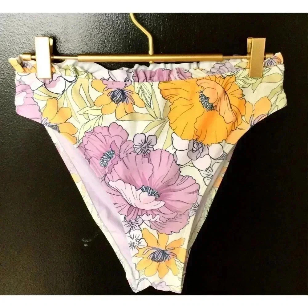 Cupshe‎ Womens Multicolor Floral Ruffled Bikini Bottom Swimwear Medium